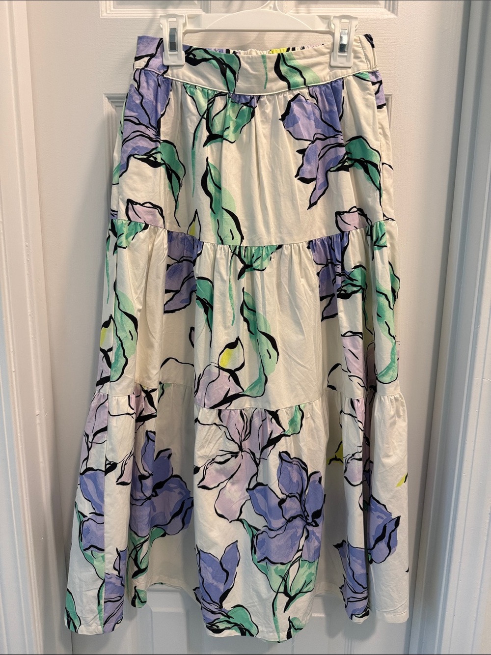 Floral Tiered Midi Skirt in Cream and Lavender
